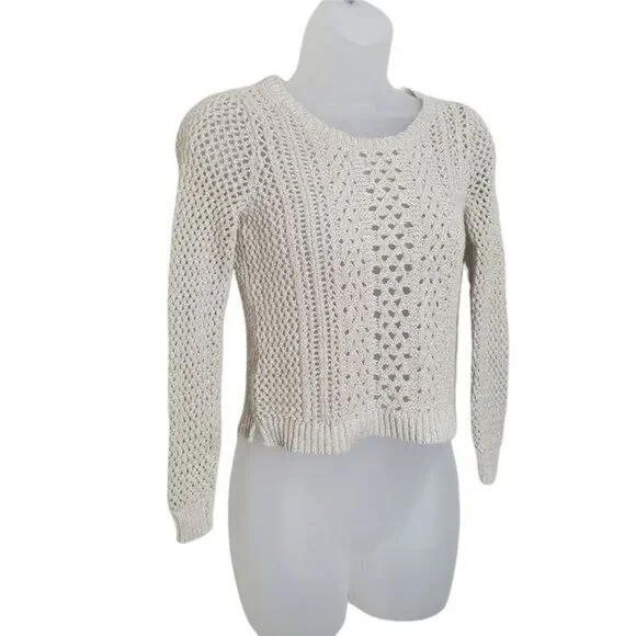MADEWELL Womens Sweater XXSmall Beige Pullover Knit Crewneck Crop Cotton Ribbed - Picture 8 of 10